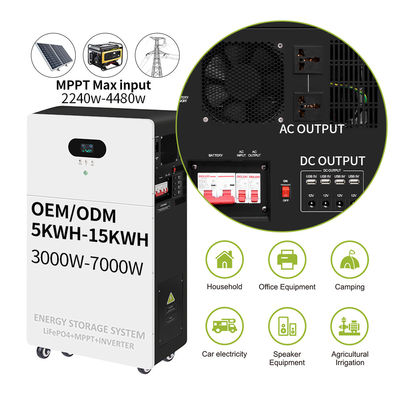 Banque de centrale électrique tout en un onduleur hybride hors réseau AC 5kw 10kw 15kw 20kw Système de batterie de stockage d'énergie solaire au lithium LiFePO4
