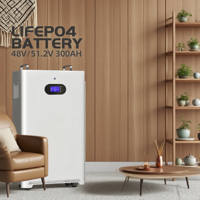 51.2V 300Ah Système de stockage solaire à batterie LiFePO4 monté sur le mur, 15kWh, garantie de 10 ans, surveillance APP, 8000+ cycles, CE/RoHS